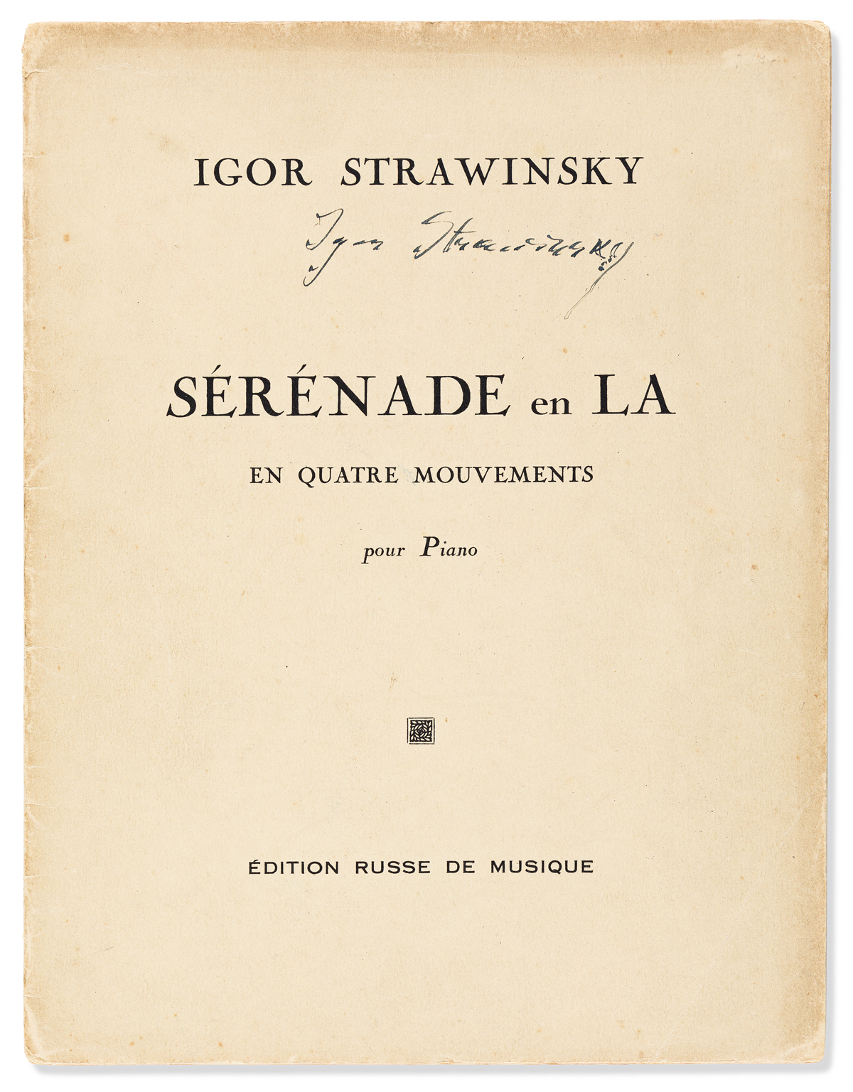 STRAVINSKY IGOR Group of three printed scores each Signed on